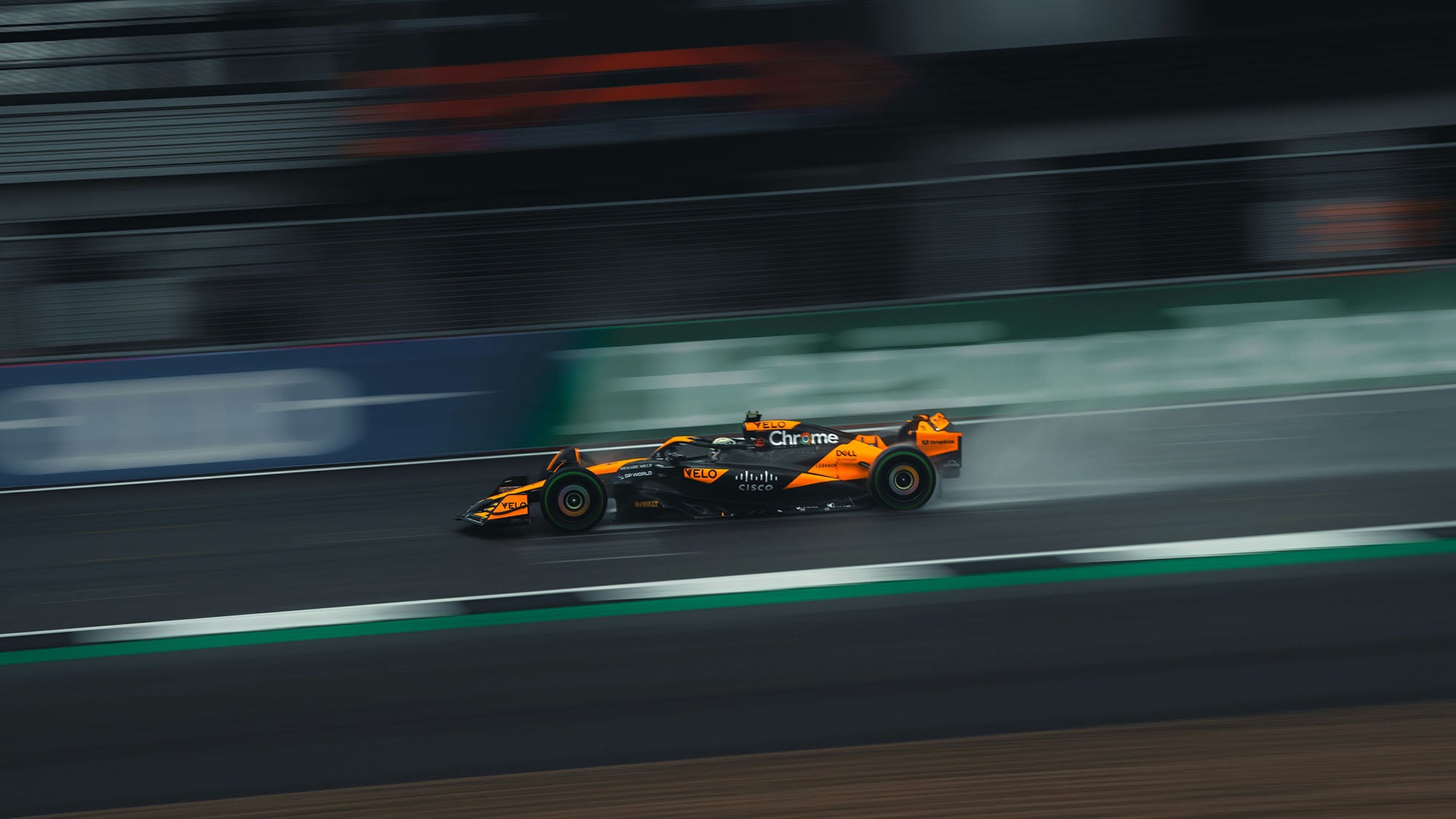 Formula 1 car in wet practice conditions
